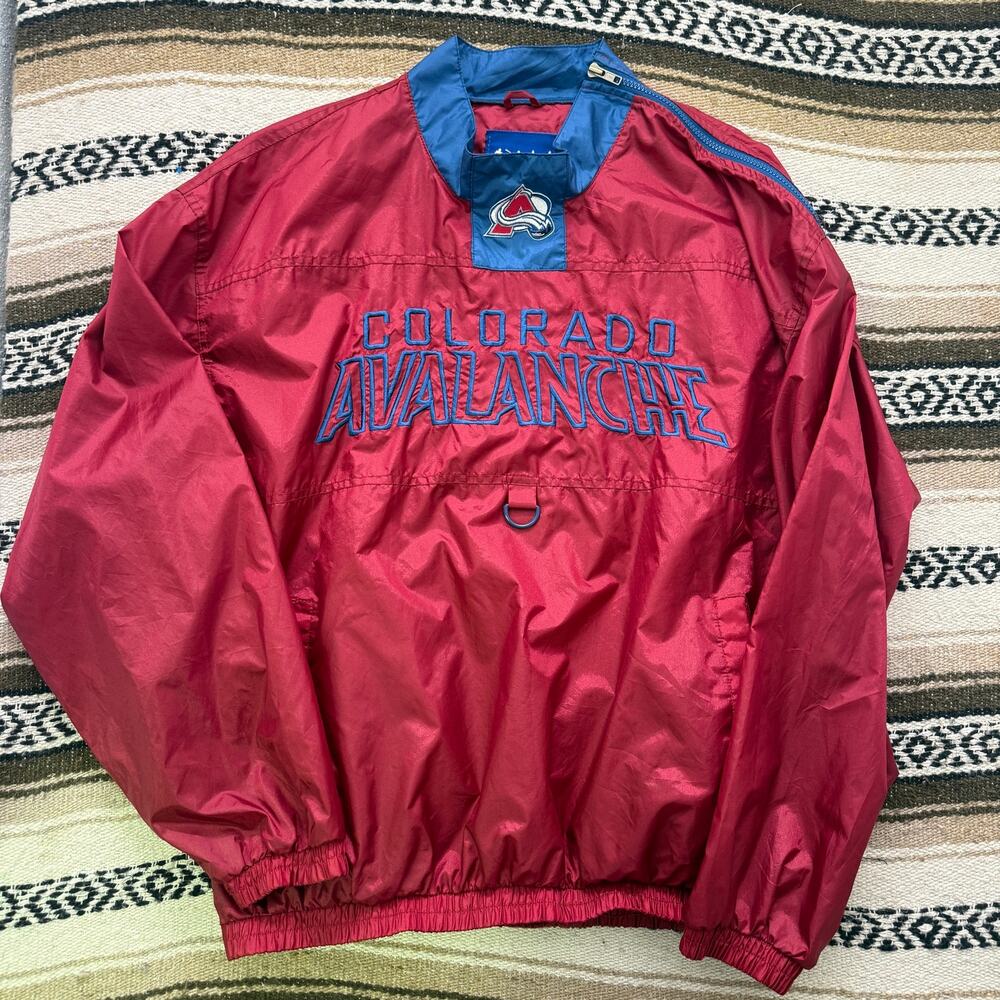 Vintage 90's Colorado Avs Avalanche Red Nylon Pullover Windbreaker Jacket Sz XL